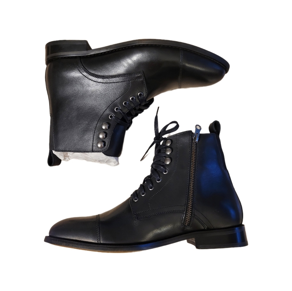Donald J Pliner Dawsyn Boots Shoe Mens 8 Black Leather Lace Up Mid Cap Toe NEW